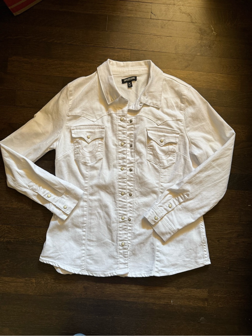 True Religion White Button-Front Denim Shirt Jacket